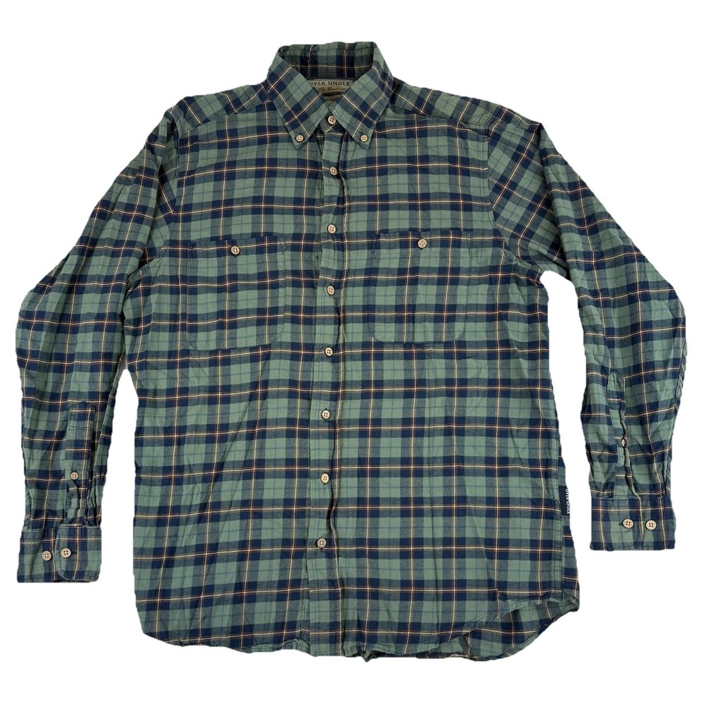 Over Under The Woodsman Flannel Shirt Mens Medium Plaid Button Down Made In USA